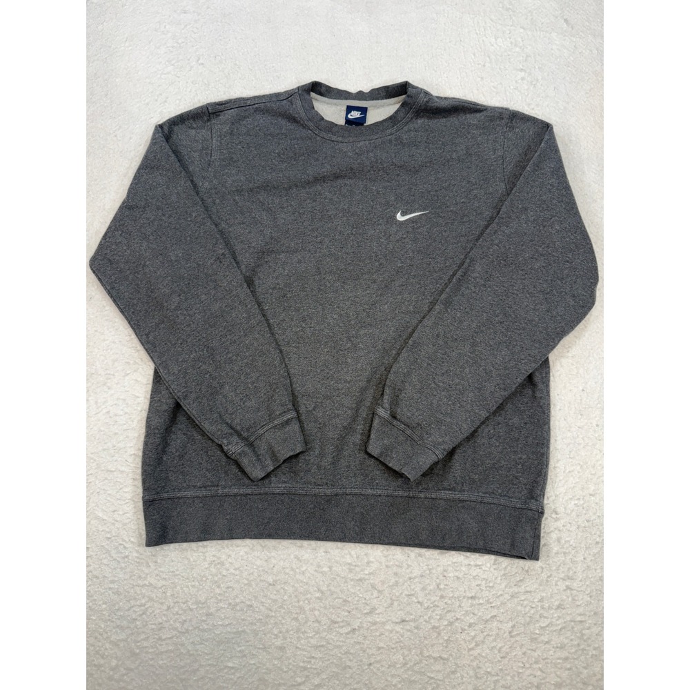 Nike Mens Crewneck Sweatshirt XL Charcoal Grey Embroidered Swoosh Fleece Top